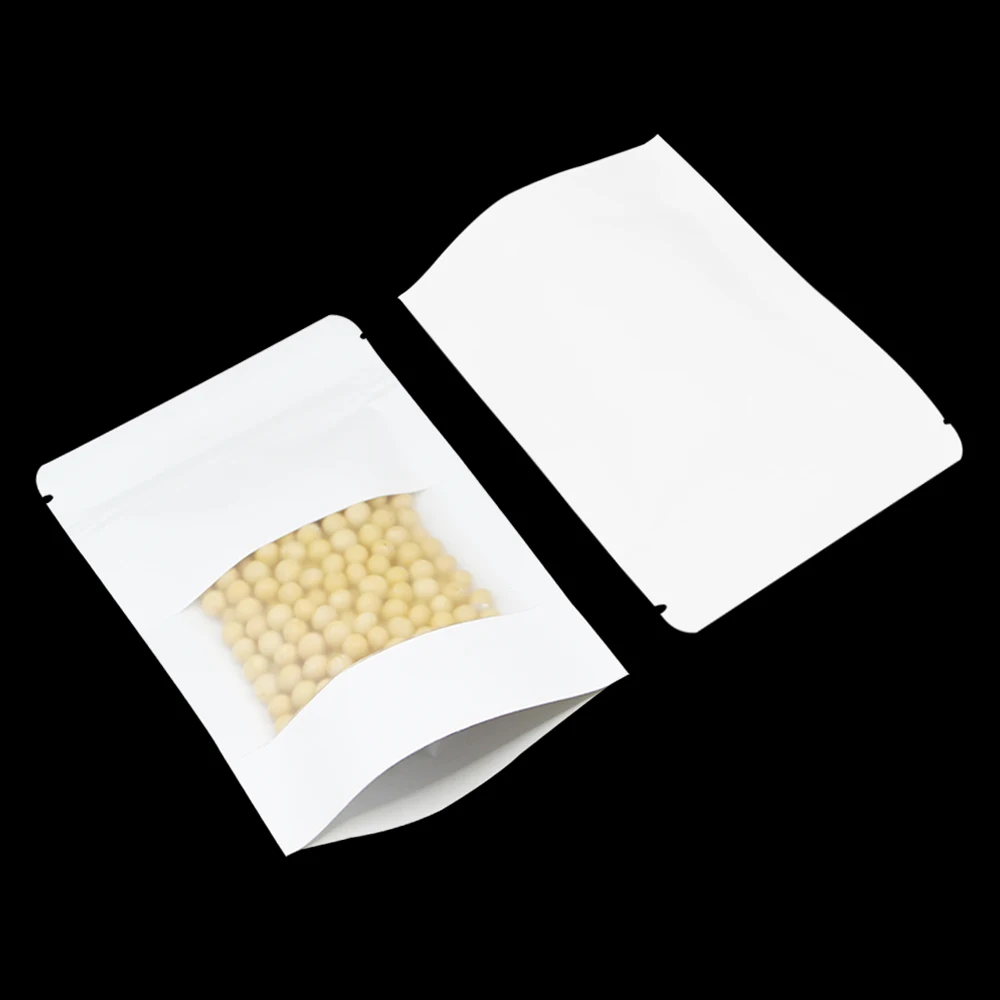 

50Pcs /Lot 16*24cm White Kraft Paper Bags Plastic Stand Up Zipper Zip Lock Packaging Bag Food Packing Pouch With Clear Window