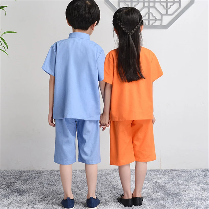 Детский костюм Hanfu Tang, куртка для маленьких мальчиков и девочек, штаны, костюм детский танцевальный костюм с вышивкой новогодний праздничный костюм в китайском стиле