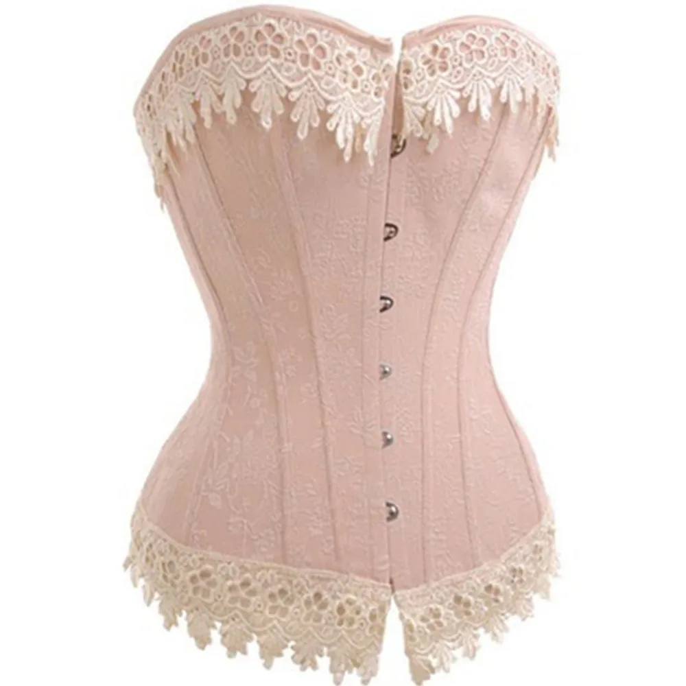 Corset Et Bustier À Lacets Rose Jacquard, Grande Taille S6xl, Corset