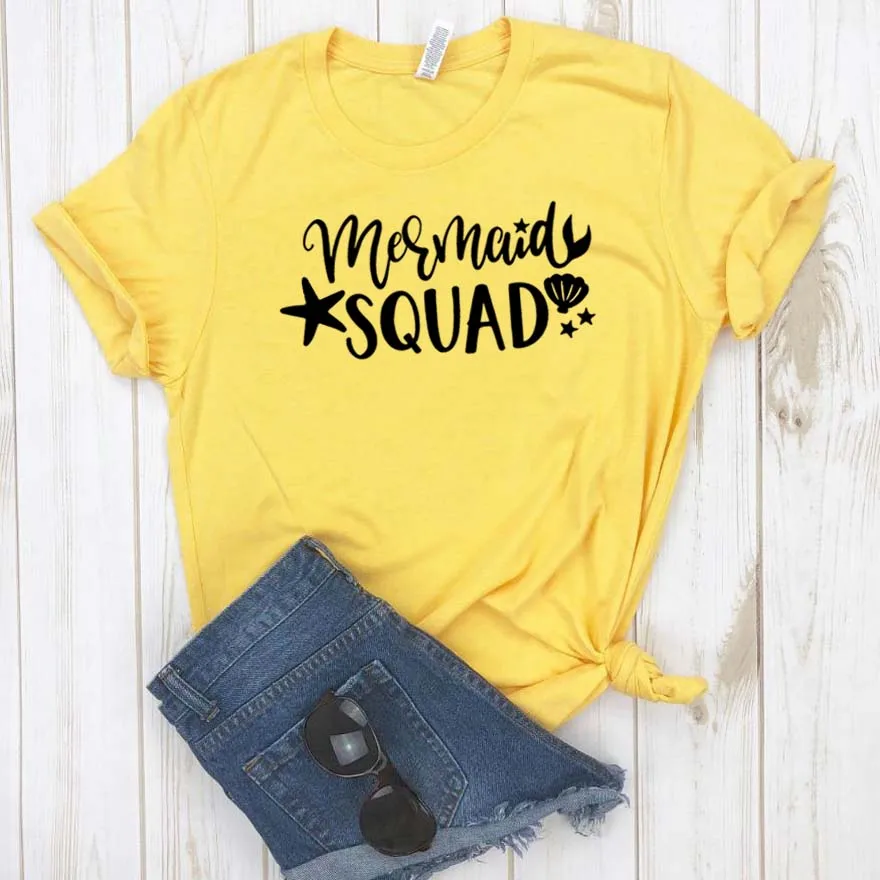 Женская футболка с принтом русалки, хлопковая, хипстерская, забавная футболка, подарок леди Юн, топ для девочек, футболка, Прямая поставка, ZY-405 - Цвет: Цвет: желтый