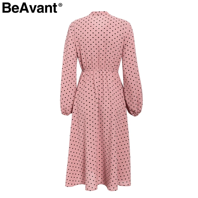 BeAvant, элегантное платье макси в горошек, для женщин, осень, зима, рукав-фонарик, розовое платье, свободное, праздничное, для девушек, шикарное, с бантом, Платья для вечеринок