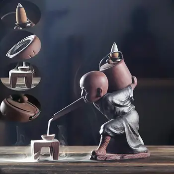 

Backflow Incense Burner Ceramic Aromatherapy Furnace Kung Fu Monk Teapot Ornaments Cone Sticks Incense Holder Home Decor