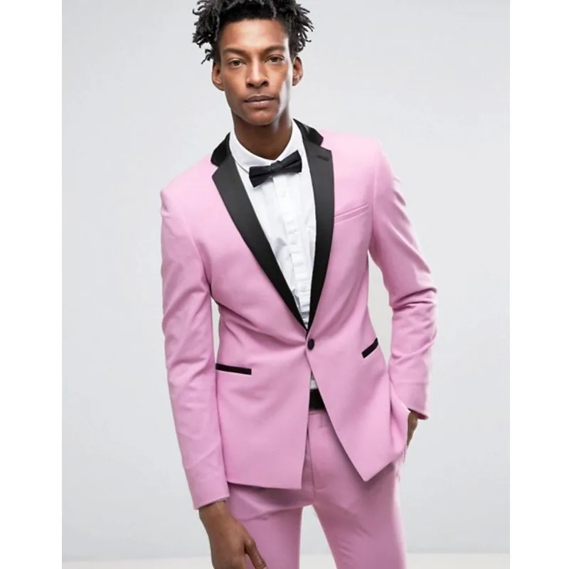 Description Picture 2 of itemTailor Made Men's One Button Fashion Wedding Suits Pink Two Pieces Groom Tuxedos Groom Suit Men Suits (Jacket+Pants) W305