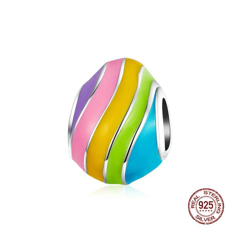 

Colorful Easter Egg Charm Silver 925 Enamel Oval Shape Beads for DIY Original Bracelet Bangle Children Gift