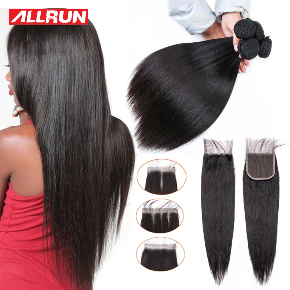 Allrun прямые пряди для волос с закрытием, бразильские волосы, волнистые пряди, человеческие волосы, пряди с закрытием, не Реми, пряди