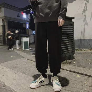 

Men's Sports Pants Korean Version Fashion Students Cotton Loose Straight Ankle-length Trousers Free Shipping 2020 Spring Hot