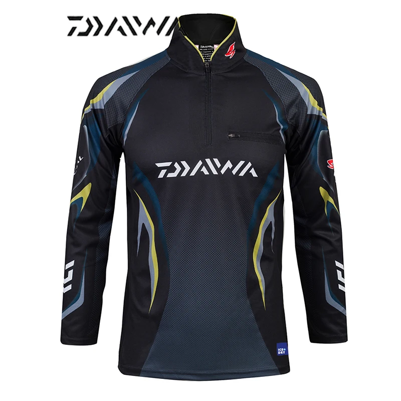 Синий Daiwa рубашки для рыбалки с защитой от ультрафиолетового излучения дышащие мужские футболки для активного отдыха с защитой от солнца с длинным рукавом Спортивные футболки с принтом для походов и кемпинга мужские футболки для рыбалки - Цвет: Синий