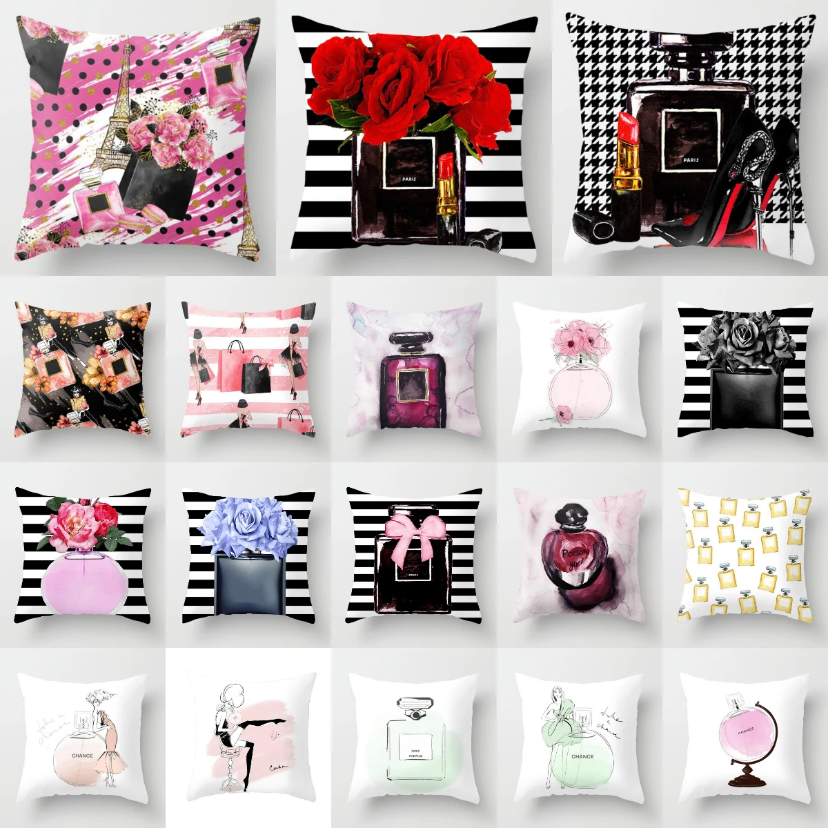 NEW Perfume Bottles Series Floral Pillows Cover Hand Painted Flowers  Cushion Cover Modern Fashion Livingroom Decorative Pillows