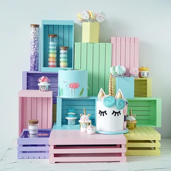 

Wood storage rack wedding cake table supplier macaroon color display tools home decoration wood frame Scenery props