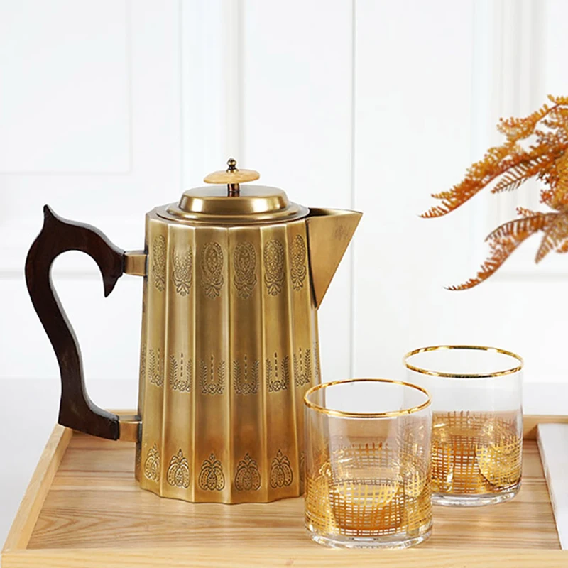 

Carved Brass Teapot for Home, Luxury Retro Teapot, Handmade Copper Pots, Tea Kettle, High Capacity, 1.5L Kettles, Office, Home