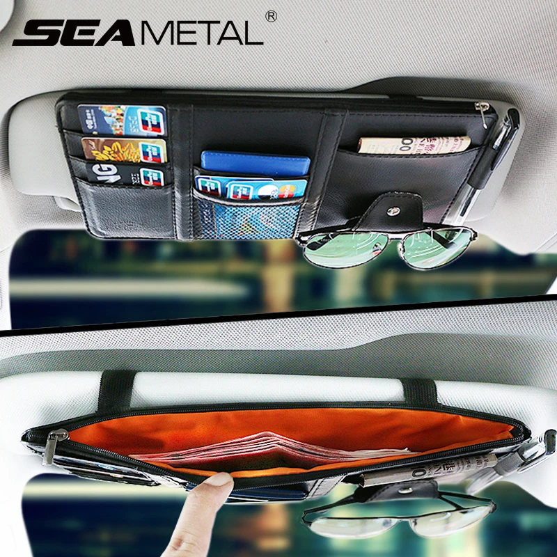 Car Sun Visor Storage Pocket Leather Sunshade Organizer Clip Card Glasses Pen Cash Holder Stowing Tidying Accessories | Автомобили и