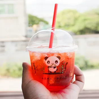 

50pcs U shape disposable coffee cup birthday party favor ice cream milk tea juice plastic cups takeaway packaging with lid
