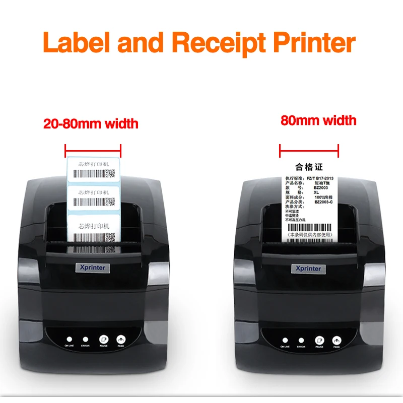 Xprinter Thermal Label Printer Barcode Sticker USB Bluetooth Printers Print 20mm-80mm 365B 370B DT325B for Android iOS Windows mini portable printer for phone