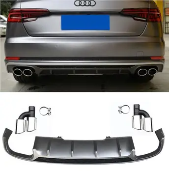 

ABS Paint 4 Outlet ABS Rear Bumper Diffuser with Exhaust Tips Cover For Audi A4 S4 B9 / Sline 2017 2018 2019