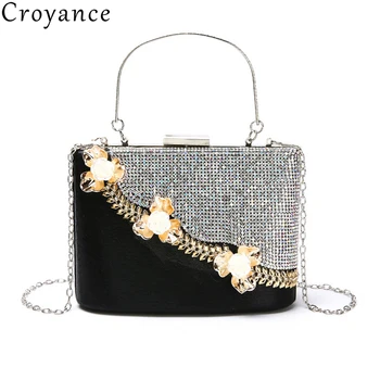 

Croyance Luxury Rhinestone Wedding Evening Party Handbags Clutch Retro Shoulder Bags Formal Party Purse Flower Crossbody Bags