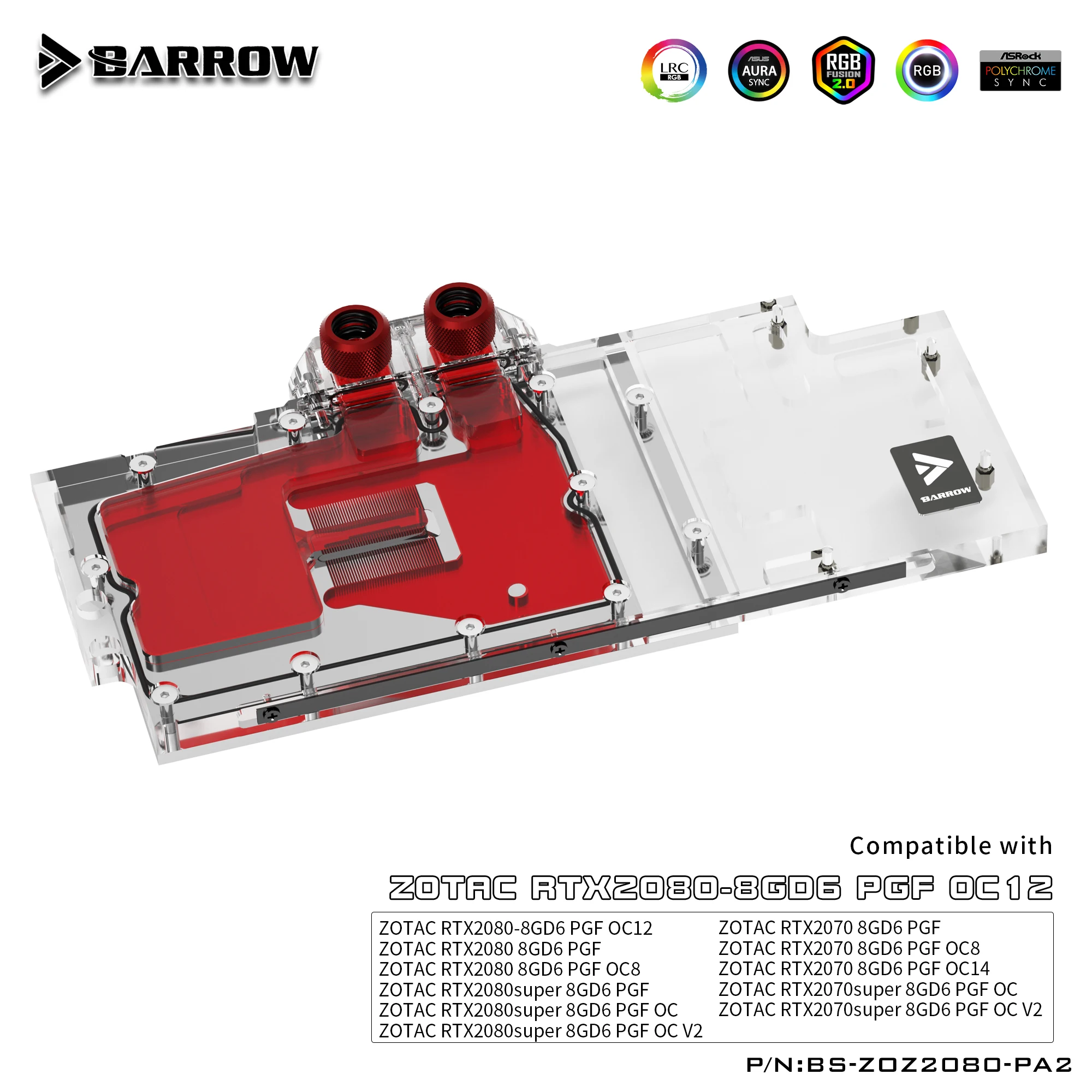 Водяной блок BARROW для ZOTAC RTX 2080/2070 8GD6 AMP / PGF Extreme OC12 /OC8/поддержка оригинальной задней