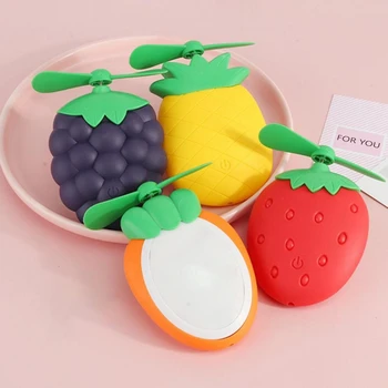 

Small Cartoon LED Night Light for Kids USB Fruit Charging Fan Handheld Charging Baby Bedroom Light Multifunctional Mini Fan Kid·