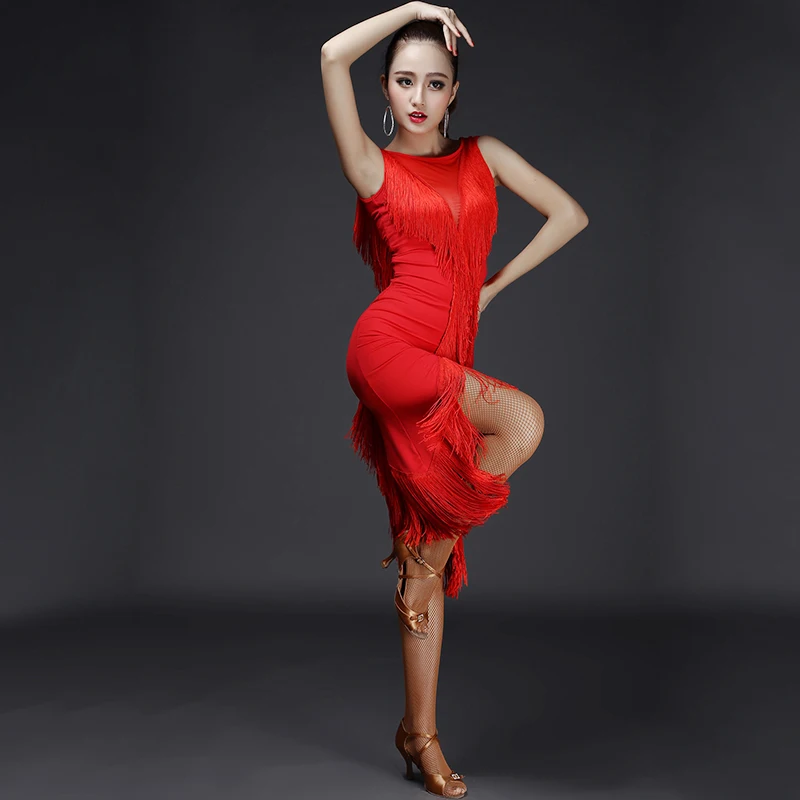 Baile Latino Salsa Ropa Mujer Vestidos Vestido De Flecos Vestido - Main Image