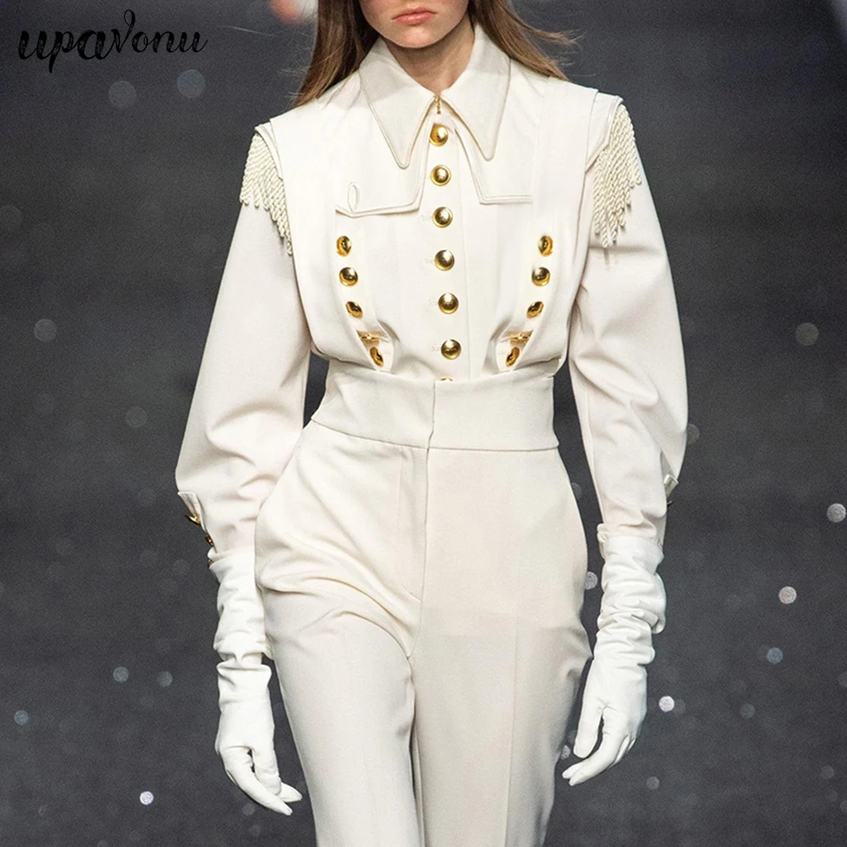 Осеннее новое пальто Женская модная сексуальная белая пуговица с кисточками Женская куртка с отворотом тонкое пальто с длинными рукавами
