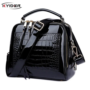 

KYIDER New Designer Women's Handbags Quality Oil Pu Women Messenger Bag Crocodile Pattern Patent Leather Shoulder Bags Ladies