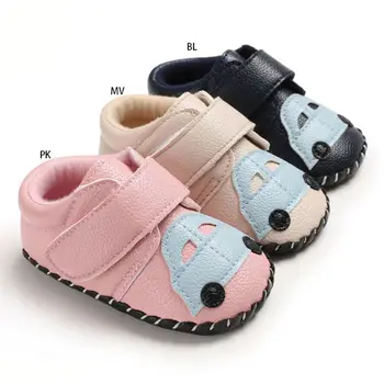 

Infant Baby Boy Girls Faux Leather Crib Shoes Cute Cartoon Car Applique Soft Anti-Slip Rubber Sole Toddler Pre-Walkers Sneakers