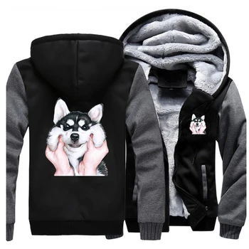 

2019 New Cartoon Dog Pattern Mens Thiack Warm Winterr Hoodie Windproof Jacket Men Hoodie Hip Hop coat Clothing