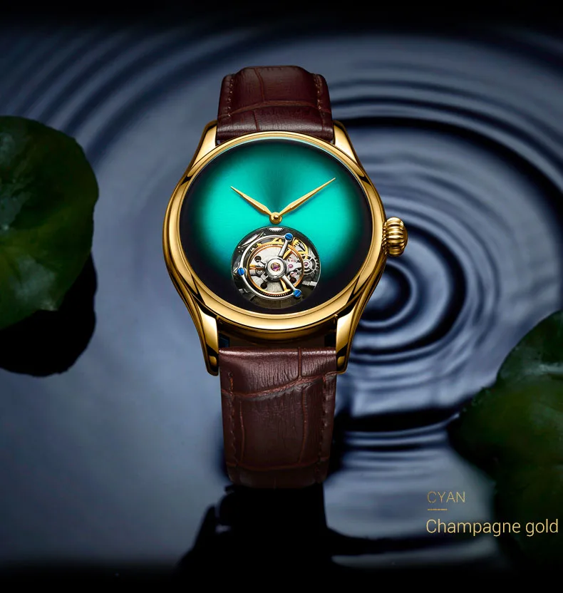 Высококачественные роскошные мужские Tourbillon часы со скелетом, сапфировый Леопард с кристаллами, градиентный циферблат, мужские механические наручные часы s Tourbillon