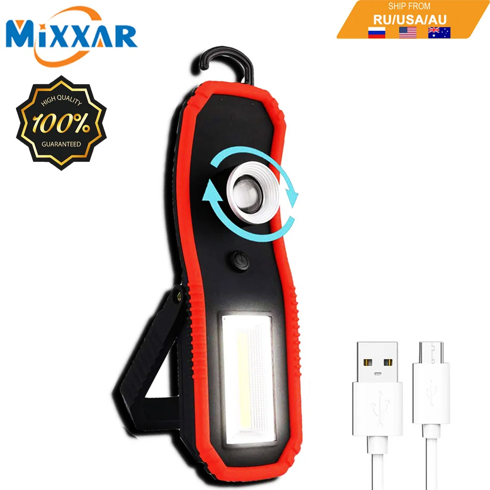 

EZK20 Dropshipping Portable Flashlight Torch USB Rechargeable LED Work Light Magnetic COB Multifunctional Hanging for Camping