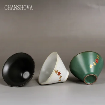 

CHANSHOVA In-glaze Decoration Funnel shape Ceramic tea cup 50ml Handmade pottery teacup Chinese Style Tea set