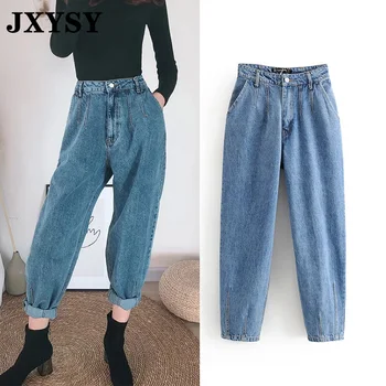 

JXYSY england style high street vintage harem mom jeans woman high waist jeans straight boyfriend jeans for women plus size