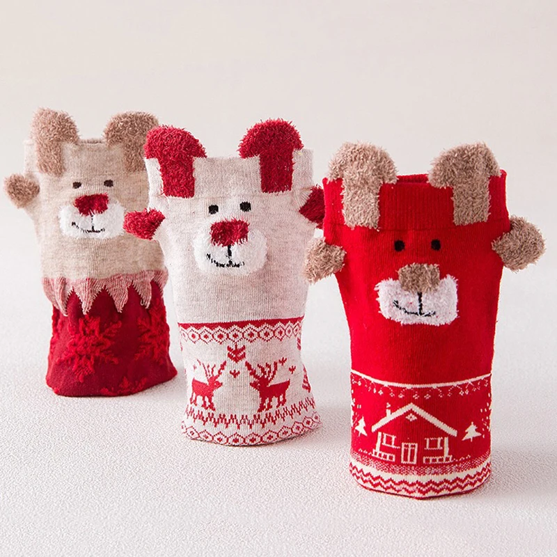 

Hot Sale Women's Winter Socks New Year Cotton Christmas Gift Socks Warm Soft Comfortable Winter Soxs Funny Cute Print Socks Red