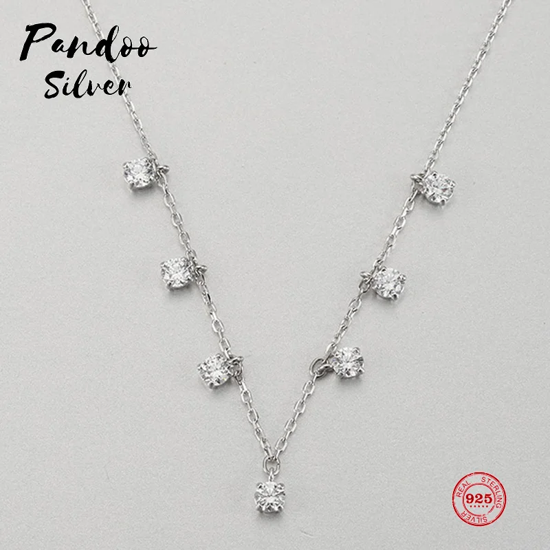 

PANDOO Fashion Charm Pure 925 Silver Original 1:1 Copy, Fresh White Chic Adjustable Wild Necklace Female Luxury Jewelry Gifts