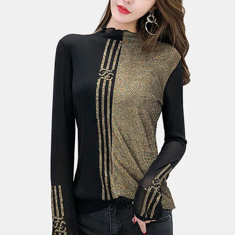 Осенне-зимняя женская футболка с длинным рукавом, модный однотонный пуловер с высоким воротником,, Harajuku, тонкие вязаные базовые Топы, S-3XL - Цвет: BG