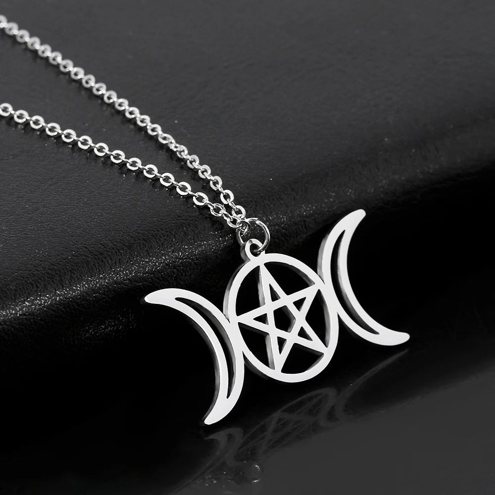 Moon Godness Chain Necklace Stainless steel Pentagram pendant link choker neklaces accessories gifts jewelry | Украшения и