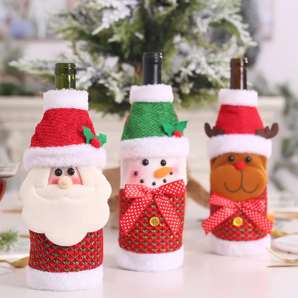 Рождественская крышка для бутылки, подарочные сумки, милый мультяшный Санта-Клаус/Снеговик/Лось, Рождественская Крышка для бутылки вина, Рождественский Декор для дома
