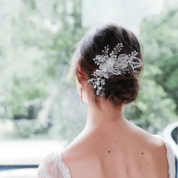 

European and American exaggerated bridal headdress high-grade alloy flower comb hand-inlaid drill hair comb