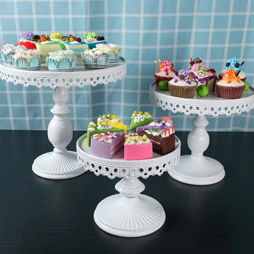 Metal Round Cake Stand Dessert Holder Base Iron Cupcake Pedestal Display Plate White For Wedding Party Cake Decorating Supply