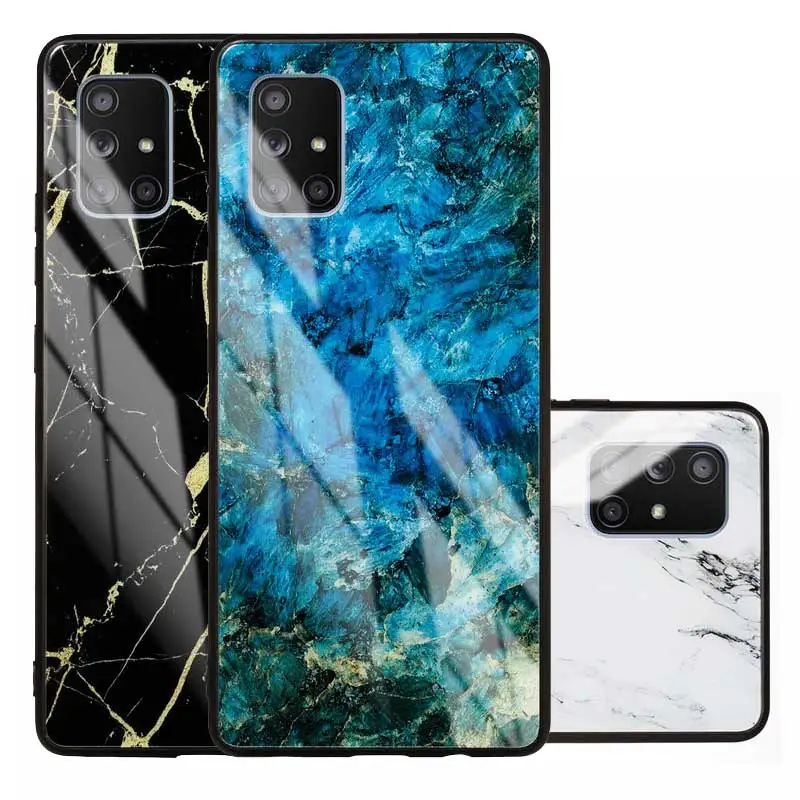 

Marble Case For Samsung Galaxy A71 5G Fashion Mirror Tempered Glass Phone Case For Samsung A71 5G SM-A716B A716B A716 Back Cover