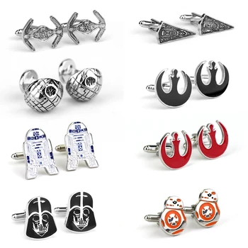 

Star Wars Cufflinks Stormtrooper Darth Vader BB8 R2D Millennium Falcon Fighter Knight Cuff Links Buttons Tie Clips Men Jewelry