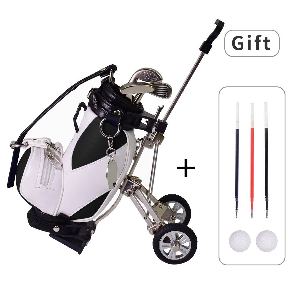 Black with Trolley Уникальный держатель для ручки для гольфа с тележкой, декоративный органайзер для стола, кожаные подарки для гольфа для мужчин - Цвет: Black with Trolley