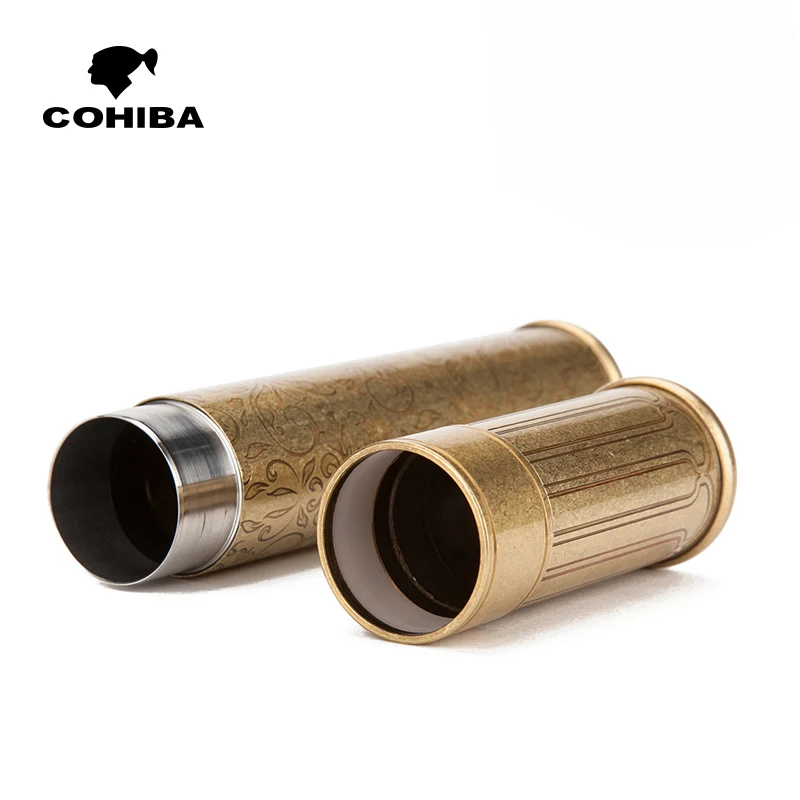 COHIBA Винтаж сигары трубки из нержавеющей стали один чехол для сигар цветочный узор тонкий хьюмидор для сигар W/Подарочная коробка