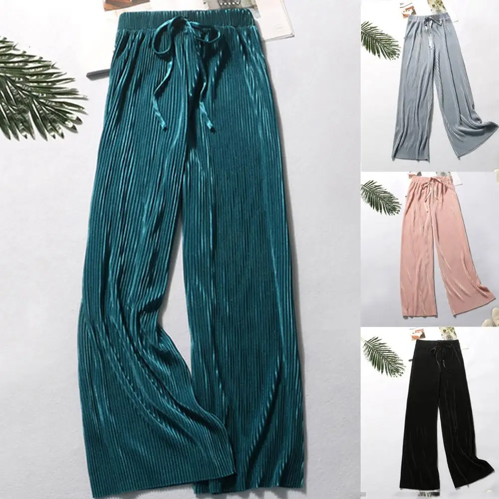 Винтажные однотонные вельветовые свободные прямые широкие брюки с завязками на