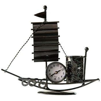 

Creative Sailboat Shape Metal Pen Holders with Clock Office Home School Decoration