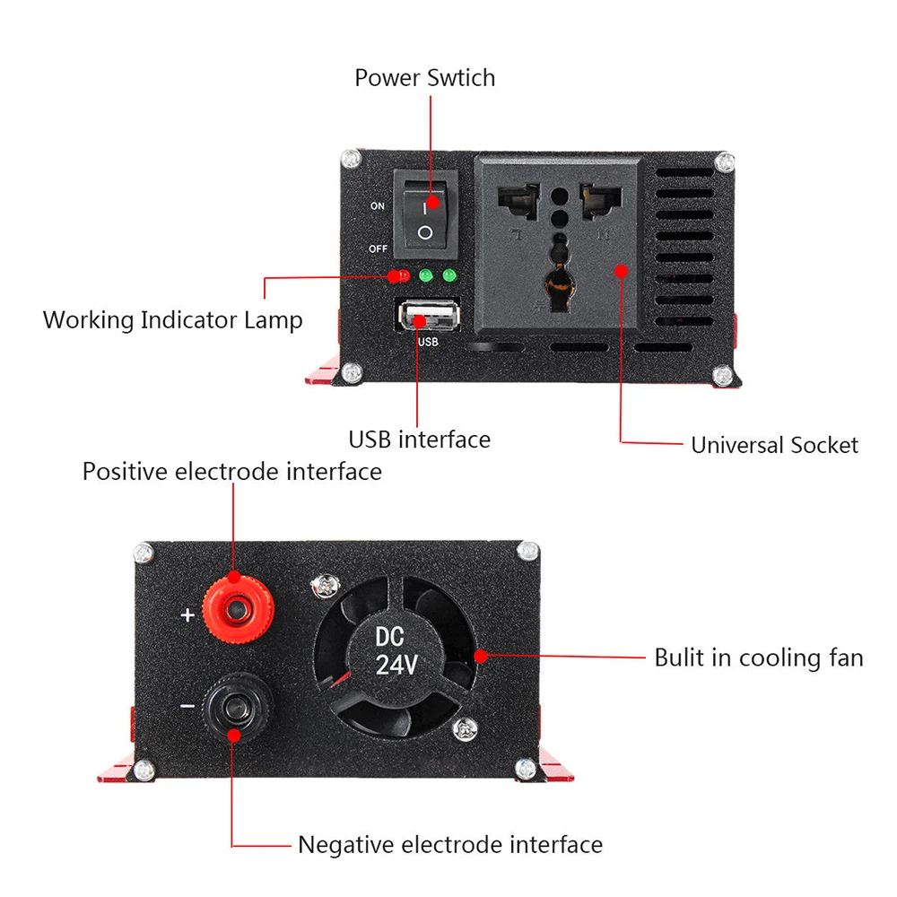 DC12V/24 В к AC110V/220 В автомобильный инвертор, автомобильный инвертор, уличный высокоэффективный солнечный инвертор для зарядного устройства