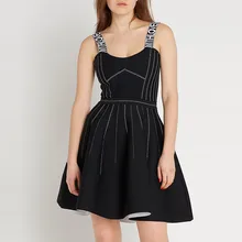Сексуальное бальное платье на бретельках с буквенным принтом, вечернее платье, женское осеннее маленькое черное трикотажное мини-платье, дизайнерское платье для подиума