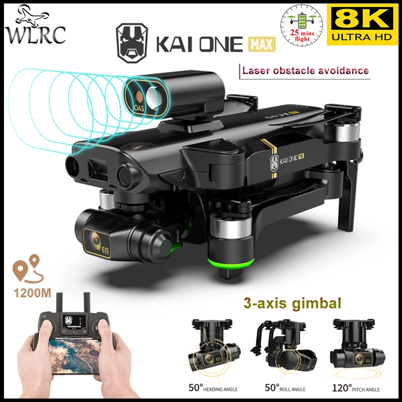 Novo drone profissional wlrc kai one pro max 8k quadricóptero com gps profissional câmera dupla hd de 3 eixos – motor sem escova rc brinquedo para meninos 1.2km