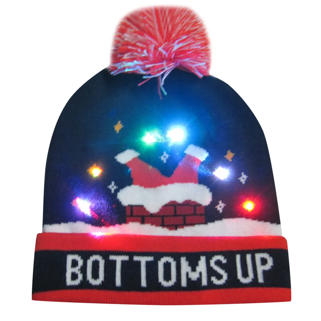 Светодиодный светильник, вязанная шапка, веселая Рождественская вечеринка, ночь, разноцветные безопасные, персональная шапочка, помпон, теплые подарки, шапка, капот, femme hiver - Цвет: I