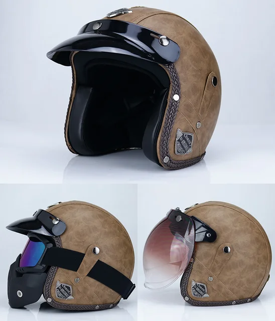 Taille L - B6 - Casque Moto cuir Vintage Casco Moto ouvert visage