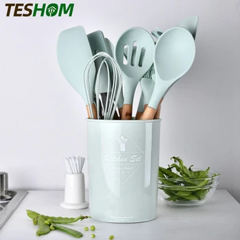 

11 Styles Silicone Kitchen Tools Shovel Wooden Handle High Temperature Resistant Household Cooking Stir Fry Spoon Kitchenware