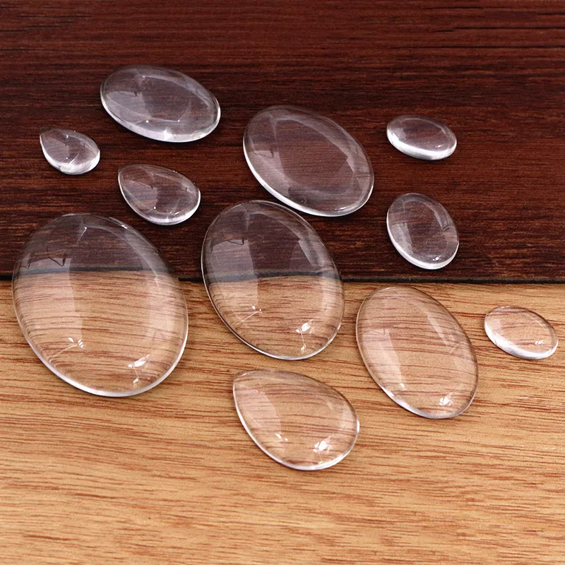 10x14mm 13x18mm 18x25mm 20x30mm 25x35mm 30x40mm goutte ovale plat arrière Cabochon en verre transparent, haute qualité, Promotion en gros